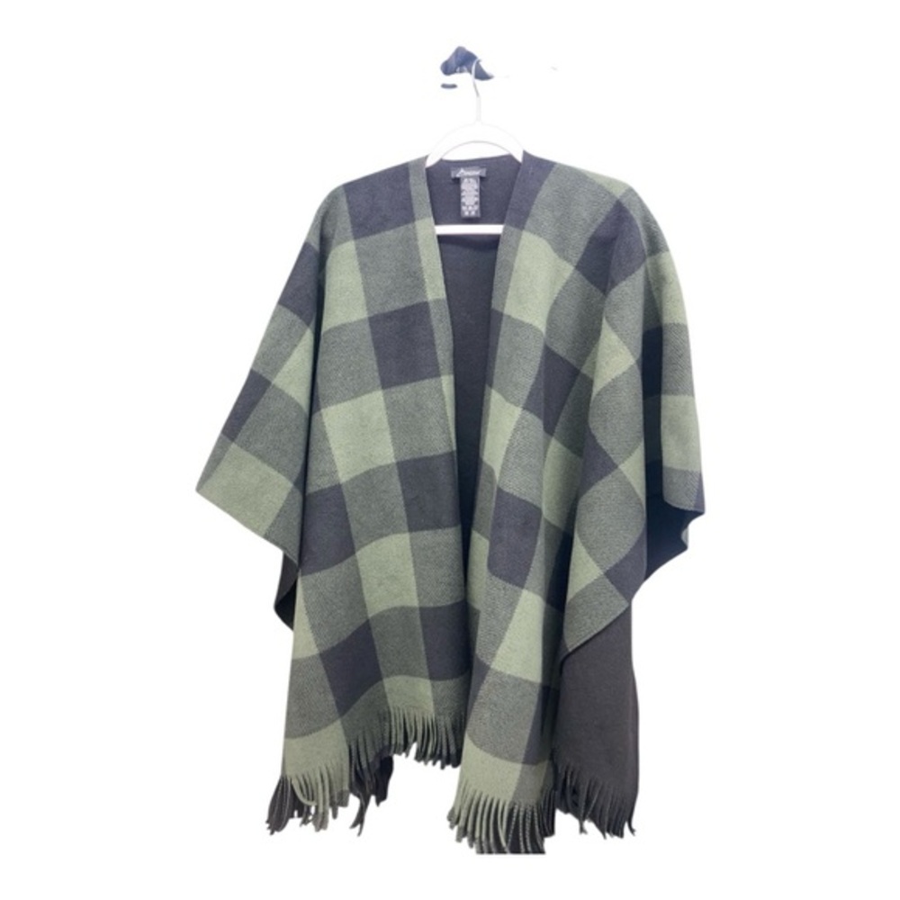 Plaid Poncho in Green and Gray
